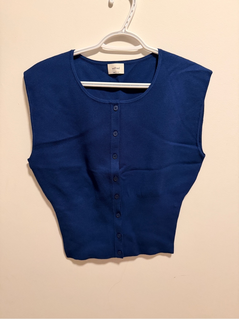 Wilfred Royal Blue Button-Down Sleeveless Knit Crop Top